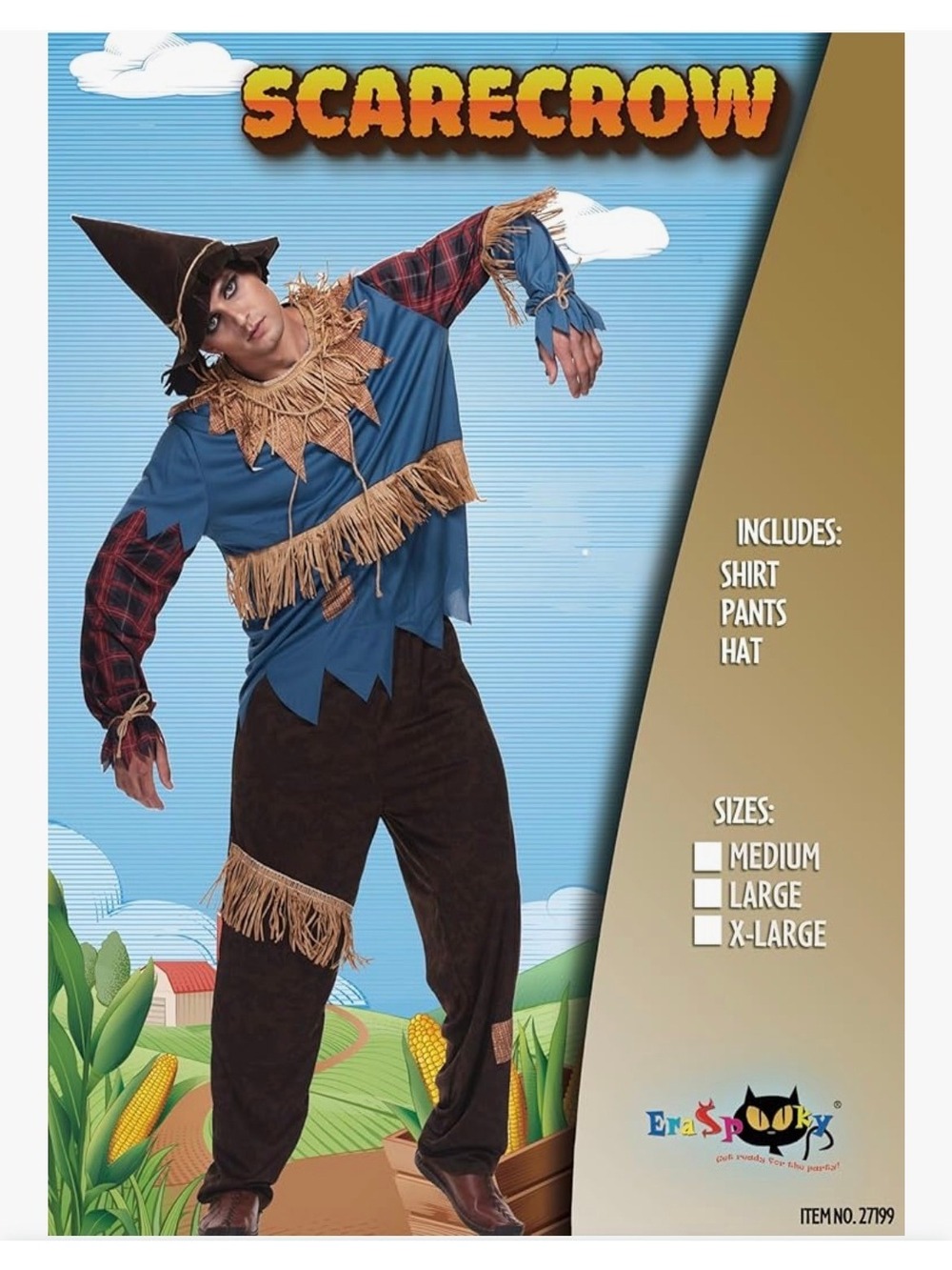 EraSpooky Mens Size Large Scarecrow Halloween Costume Includes Shirt Pants & Hat